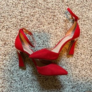 JLO by Jennifer Lopez Gannon Red Ankle Strap Heels Women’s Size 7.5